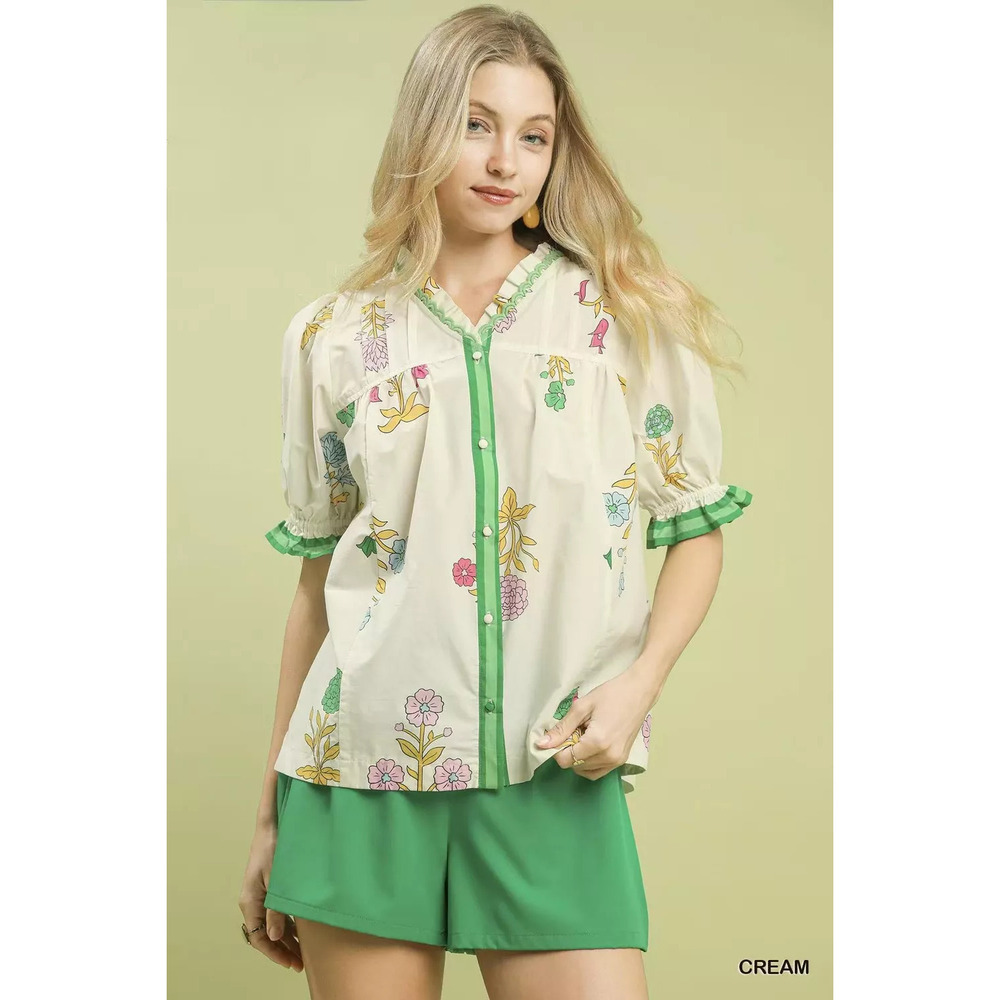 Umgee Petal Parade Print Button-Down Blouse